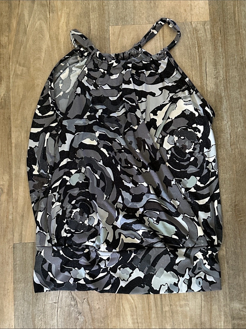 INC International Concepts Black & Gray Floral Halter Camisole